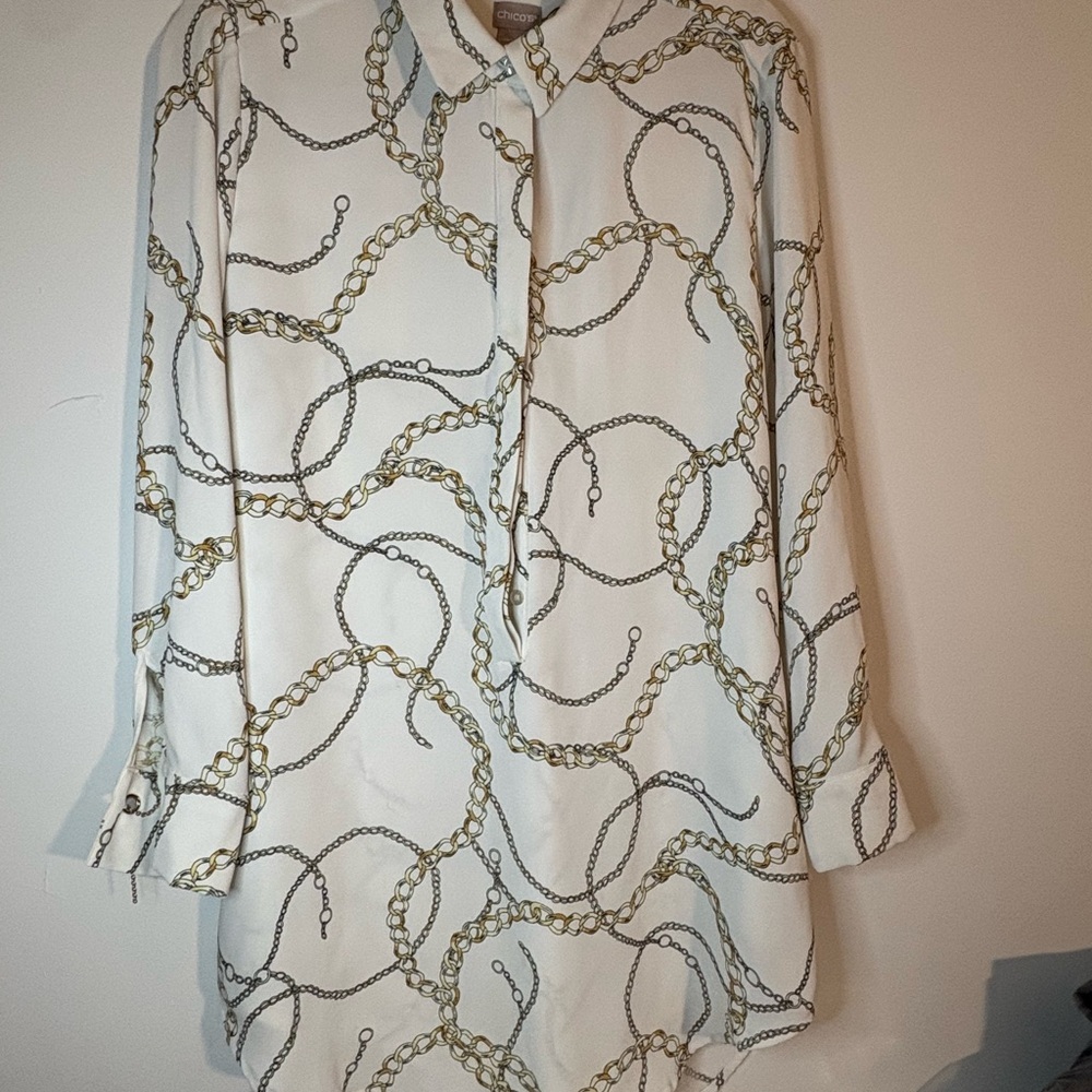 Chico's Chain Pattern Button Down Shirt - Cream A… - image 1